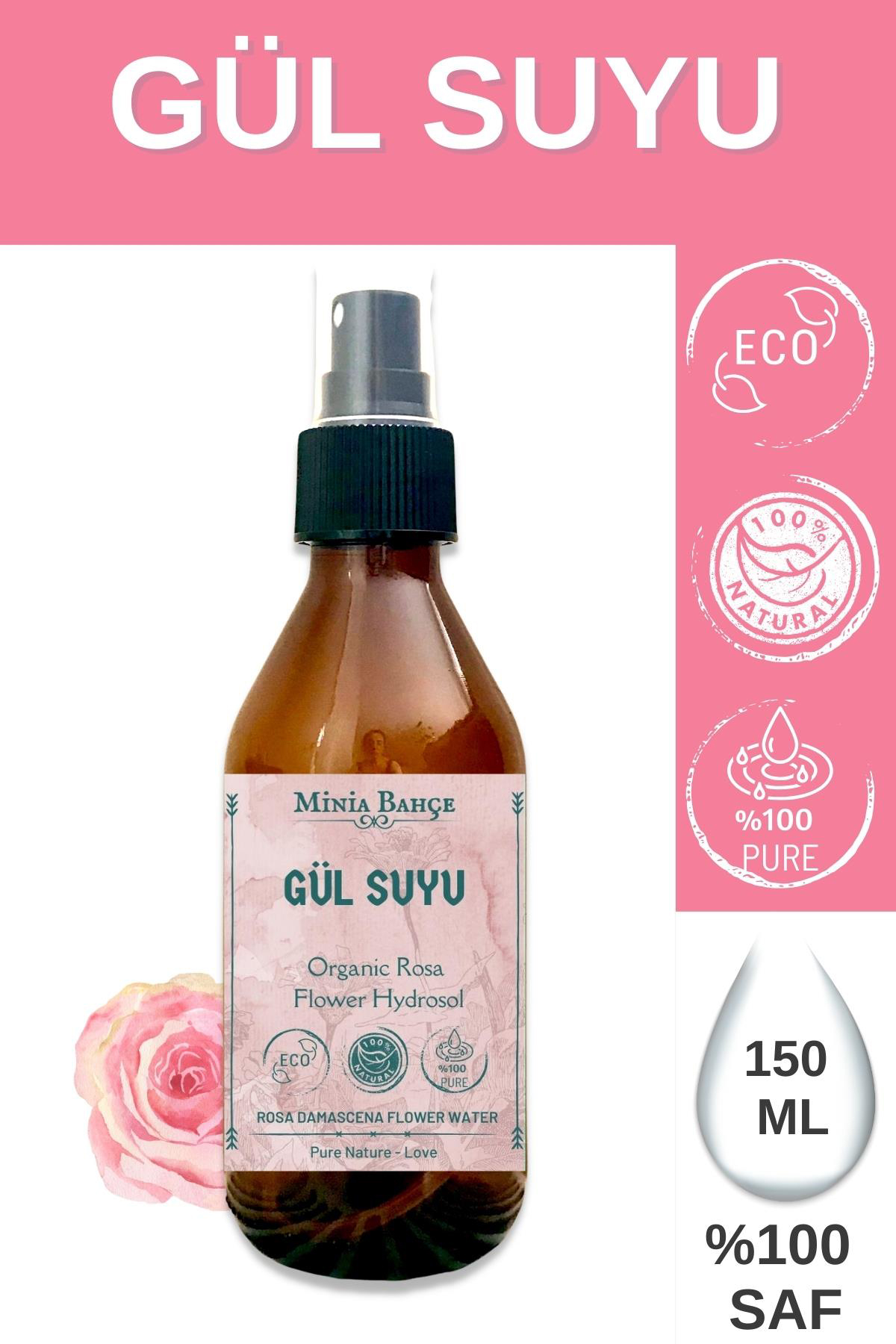 Minia Bahçe Organik Sprey Gül Suyu 150 ml