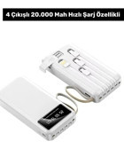 Wintoup Özel Seri Quick Charger 20000 mAh Hızlı Şarj Işıklı Dijital Göstergeli Type C Çoklu Bağlantı Kablosuz Powerbank Beyaz