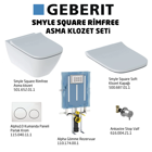 Geberit Smyle Square Seramik Kanalsız Arkadan Çıkışlı Gömme Duvara Sıfır Asma Klozet Beyaz