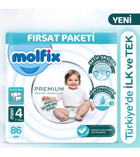 Molfix Premium 4 Numara Göbek Oyuntulu Cırtlı Bebek Bezi 86'lı