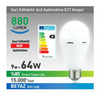 Nextled 9 W Tasarruflu Beyaz Şarjlı E27 Ampul Led Ampul