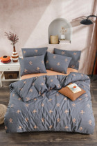 Tabu Home Ranforce Zen Huzuru Pamuk-Polyester 160x220 cm Lastikli Çarşaflı Çiçekli Tek Kişilik Nevresim Takımı Antrasit-Pembe
