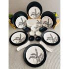 Keramika 24 Parça 6 Kişilik Beyaz - Siyah Desenli Stoneware Kahvaltı Takımı