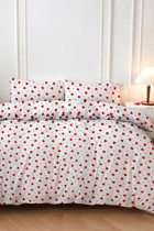 Mira Home Kırmızı Kalpli Pamuklu 4 Mevsim 200x220 cm Çarşaflı Lastikli Çift Kişilik Nevresim Takımı Beyaz