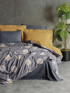 Cotton Box Modern Pamuklu 4 Mevsim 200x220 cm Çarşaflı Desenli Çift Kişilik Nevresim Takımı Sarı Gri