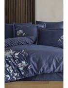 Çeyiz Diyarı İmpero Nakışlı Pamuk Saten 4 Mevsim 200x220 cm Çarşaflı Çift Kişilik Nevresim Takımı Lacivert