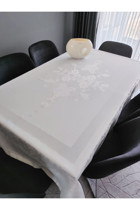 Sarra Damask Polyester 160x220 cm Dertsiz Dikdörtgen Masa Örtüsü Bej
