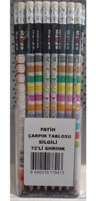 Fatih Çarpım Tablolu 72'li Silgili Yuvarlak Siyah HB Kurşun Kalem Seti