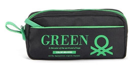 United Colors Of Benetton 3807 Siyah-Yeşil Baskılı Kumaş Bölmeli Çift Gözlü Yazılı Dikdörtgen Cüzdan Kalemlik