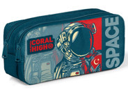 Coral High 22187 Mavi Baskılı Kumaş Bölmeli Çift Gözlü Astronot Dikdörtgen Cüzdan Kalemlik