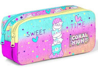 Coral High 12081 Çok Renkli Baskılı Kumaş Bölmeli Çift Gözlü Dondurmalı Kedi Dikdörtgen Cüzdan Kalemlik