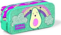 Coral High 22396 Çok Renkli Desenli Kumaş Bölmeli Çift Gözlü Avakado Dikdörtgen Cüzdan Kalemlik