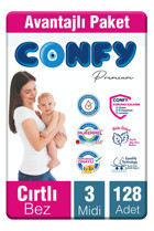 Confy Premium Midi 3 Numara Cırtlı Bebek Bezi 128 Adet