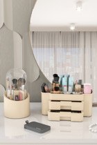 Dovi Home Mega 2 Katlı Kapaklı 2 Çekmeceli Makyaj Organizeri Krem