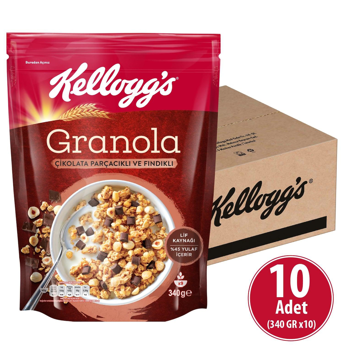 Kellogg's Çikolatalı-Fındıklı Granola 10x340 gr