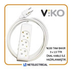 Viko Multi-Let Kalın Topraklı 3'lü 30 m Grup Priz Beyaz