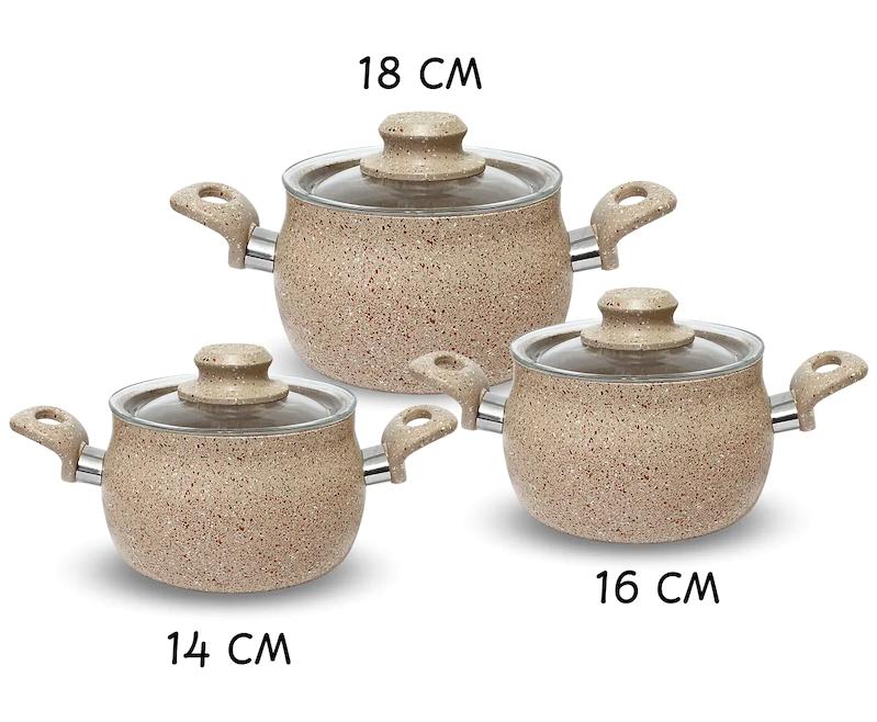 Dora Granitta 6 Parça Cam Kapaklı Bakalit Saplı Granit Tencere Seti