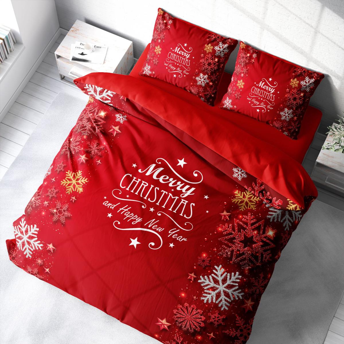 Monohome Merry Christmas Pamuk-Saten 4 Mevsim 200 x 220 cm 3D Desenli Çarşaflı Çift Kişilik Nevresim Takımı Kırmızı