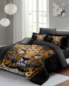 Monohome Leopar Pamuk-Saten 4 Mevsim 200 x 220 cm 3D Desenli Çarşaflı Çift Kişilik Nevresim Takımı Siyah