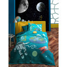 Cotton Box Junior Pamuk 200x200 cm Astronaut Tek Kişilik Nevresim Takımı Turkuaz