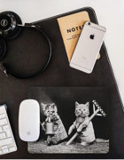 WuW Tatlı Çiftçi Kediler 22x18 cm S Mousepad Gri-Siyah
