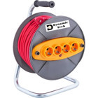 Dynamic Tech 3500 W Kalın Topraklı Akım Korumalı 4'lü 50 m Makaralı Uzatma Kablosu Kırmızı