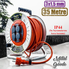 Badem10 3300 W Kalın Topraklı 4'lü 35 m Makaralı Uzatma Kablosu Beyaz