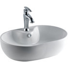 Lena E-4108 Dekoratif Tekli 61.5 cm Porselen Tezgah Üstü Oval Lavabo Beyaz