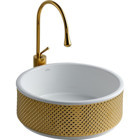 Lena E-4006A Dekoratif Tekli 40 cm Porselen Tezgah Üstü Oval Lavabo Beyaz