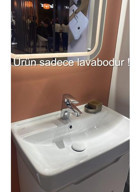 Turkuaz Seramik Cerastyle Duru Dekoratif Tekli 50 cm Seramik Tezgah Üstü Dikdörtgen Lavabo Beyaz