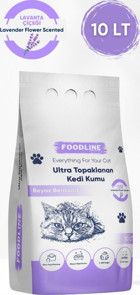 Foodline Lavanta Kokulu Bentonit Topaklanan İnce Taneli Bentonit Kedi Kumu 10 lt