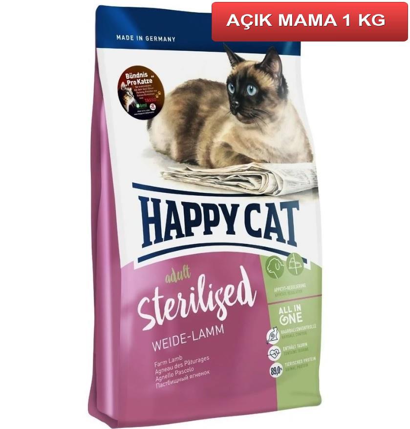 Happy Cat Sterilised Kuzu Etli Kısırlaştırılmış Tahıllı Yetişkin Kuru Kedi Maması 1 kg