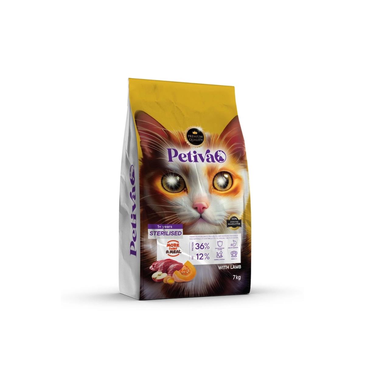 Petiva Sterlised Kuzulu Kısırlaştırılmış Az Tahıllı Yetişkin Kuru Kedi Maması 7 kg