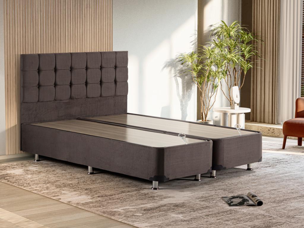Niron Yatak Rama 180x200 cm Ayrılabilen Başlıklı Çift Kişilik Sandıklı Baza Füme