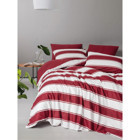 Cozy Home Festive Pamuk 4 Mevsim 200x220 cm Çarşaflı Lastikli Çizgili Çift Kişilik Nevresim Takımı Beyaz-Kırmızı