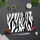 Decorita Zebra Desenli Cam Büyük Siyah-Beyaz Kesme Tahtası