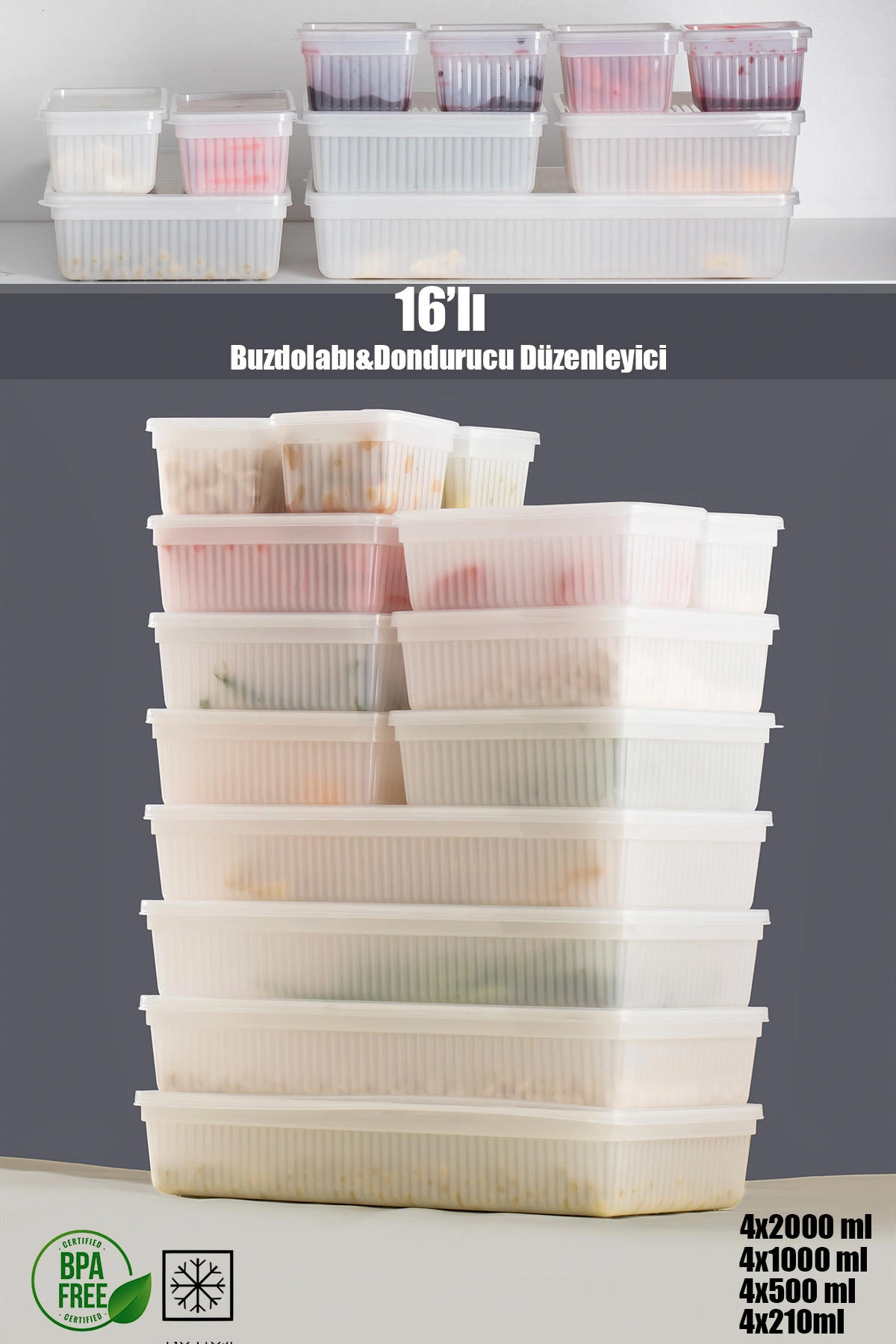 Porsima Set Dikdörtgen-Kare Plastik Saklama Kabı 16'lı