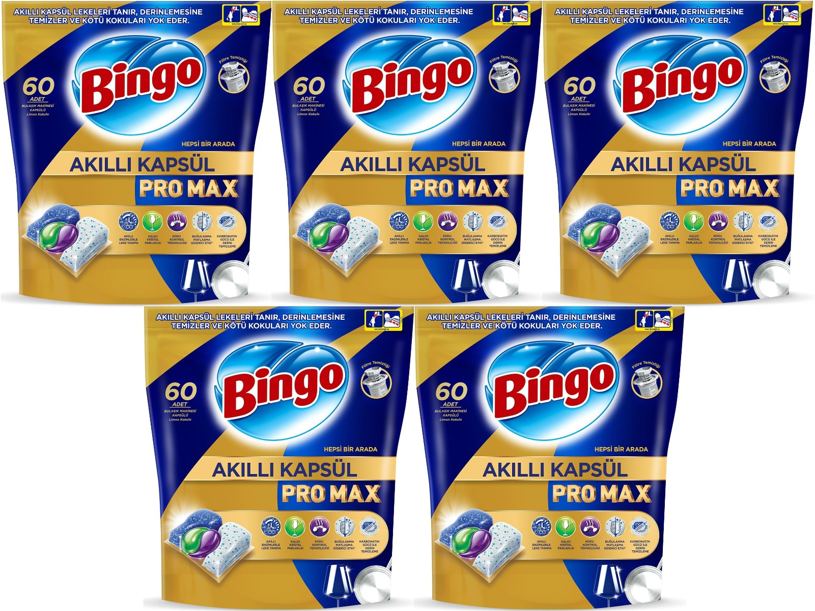 Bingo Akıllı Kapsül Pro Max Tablet Bulaşık Makinesi Deterjanı 5x60 Adet