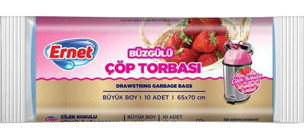 Ernet Çilek Kokulu Büzgülü Büyük Boy 65x70 cm Çöp Poşeti 10 Adet Pembe