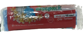 Ersopack Ekstra Güçlü Büyük Boy 65x80 cm Çöp Poşeti 10 Adet Mavi