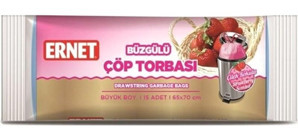 Ernet Çilek Kokulu Büzgülü Büyük Boy 65x70 cm Çöp Poşeti 15 Adet Pembe