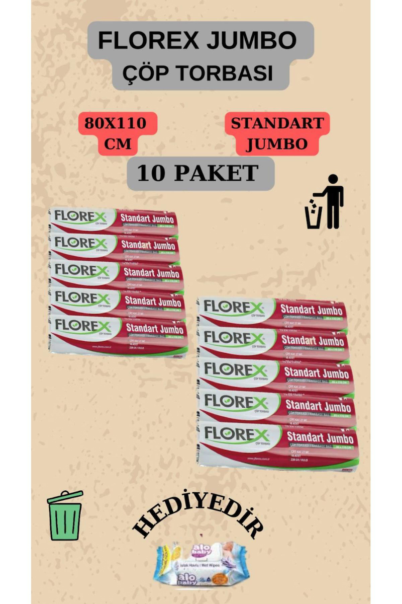 Florex Jumbo Boy 80x110 cm Çöp Poşeti 15x10 Adet Siyah