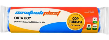 Newtechplast Orta Boy 55x60 cm Çöp Poşeti 20 Adet Mavi