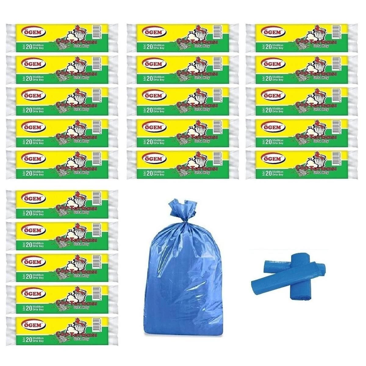 Ögem Orta Boy 55x60 cm Çöp Poşeti 20x20 Adet Mavi