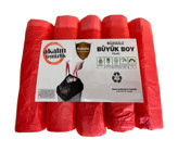Akalın Professional Cleaning Products Çilek Kokulu Büzgülü Büyük Boy 65x80 cm Çöp Poşeti 5x10 Adet Kırmızı