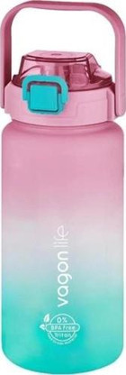 Vagonlife Softtouch Pipetli Pembe-Turkuaz Plastik Günlük Matara 1.5 lt