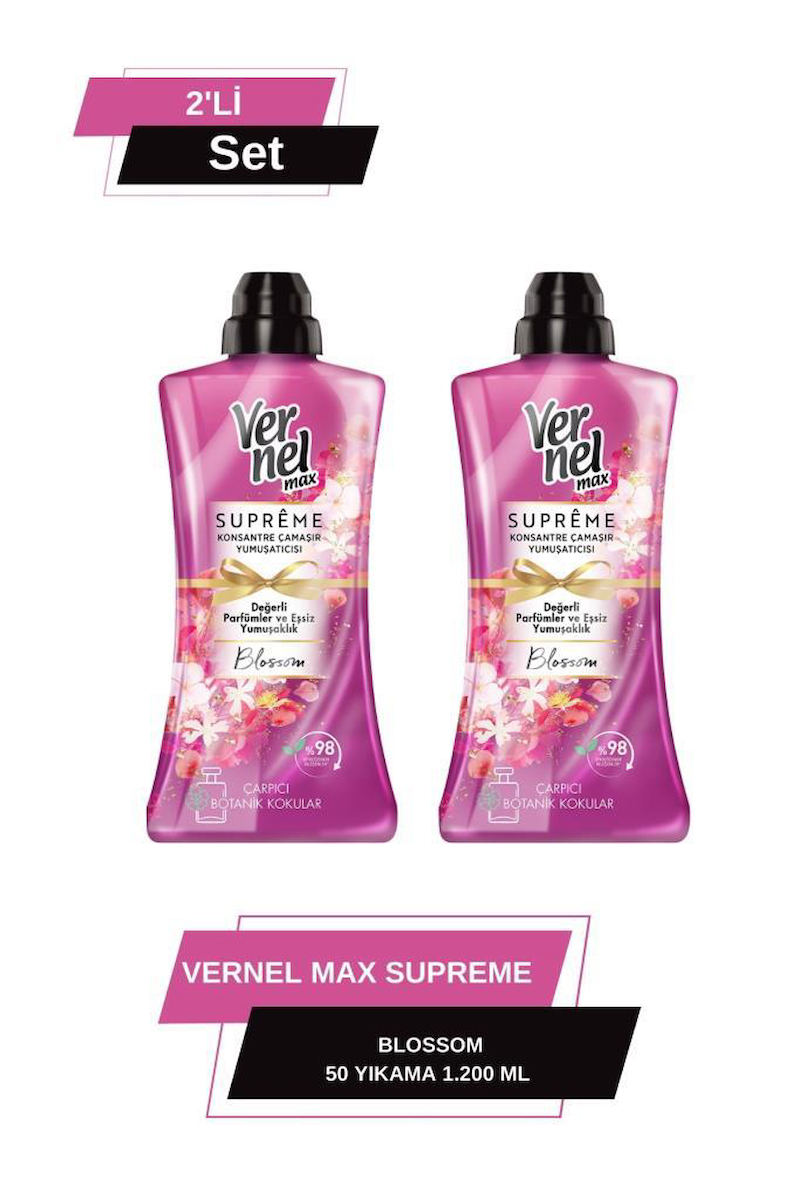 Vernel Max Supreme Blossom Konsantre Botanik 100 Yıkama Yumuşatıcı 2x1.2 lt