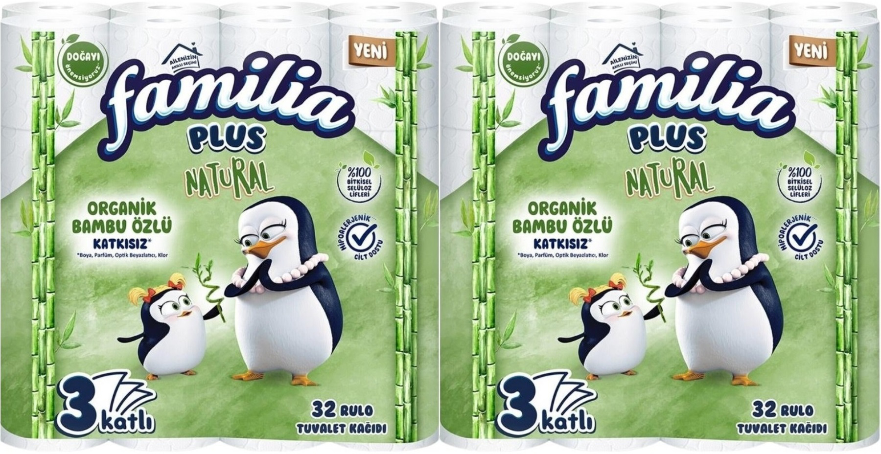 Familia Plus Natural 3 Katlı 2x32'li Rulo Tuvalet Kağıdı