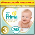 Prima Premium Care 3 Numara Cırtlı Bebek Bezi 208 Adet