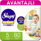 Sleepy Extra Avantajlı Junior 5 Numara Organik Cırtlı Bebek Bezi 80 Adet